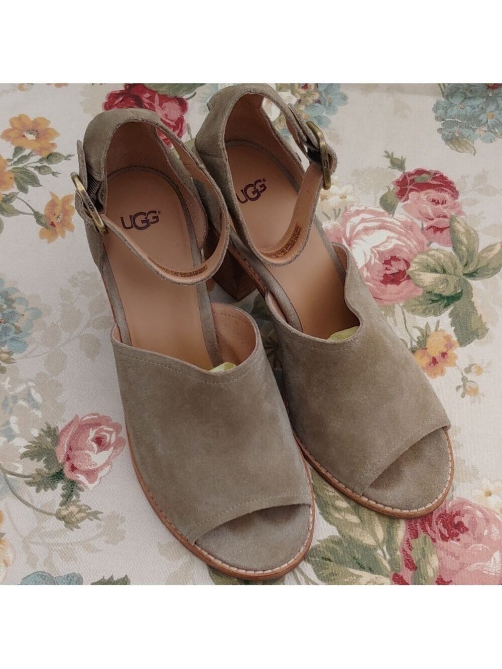 UGG Aja Olive Green Suede Leather Ankle Strap Sandals with Block Heel size 10 - Picture 5 of 17